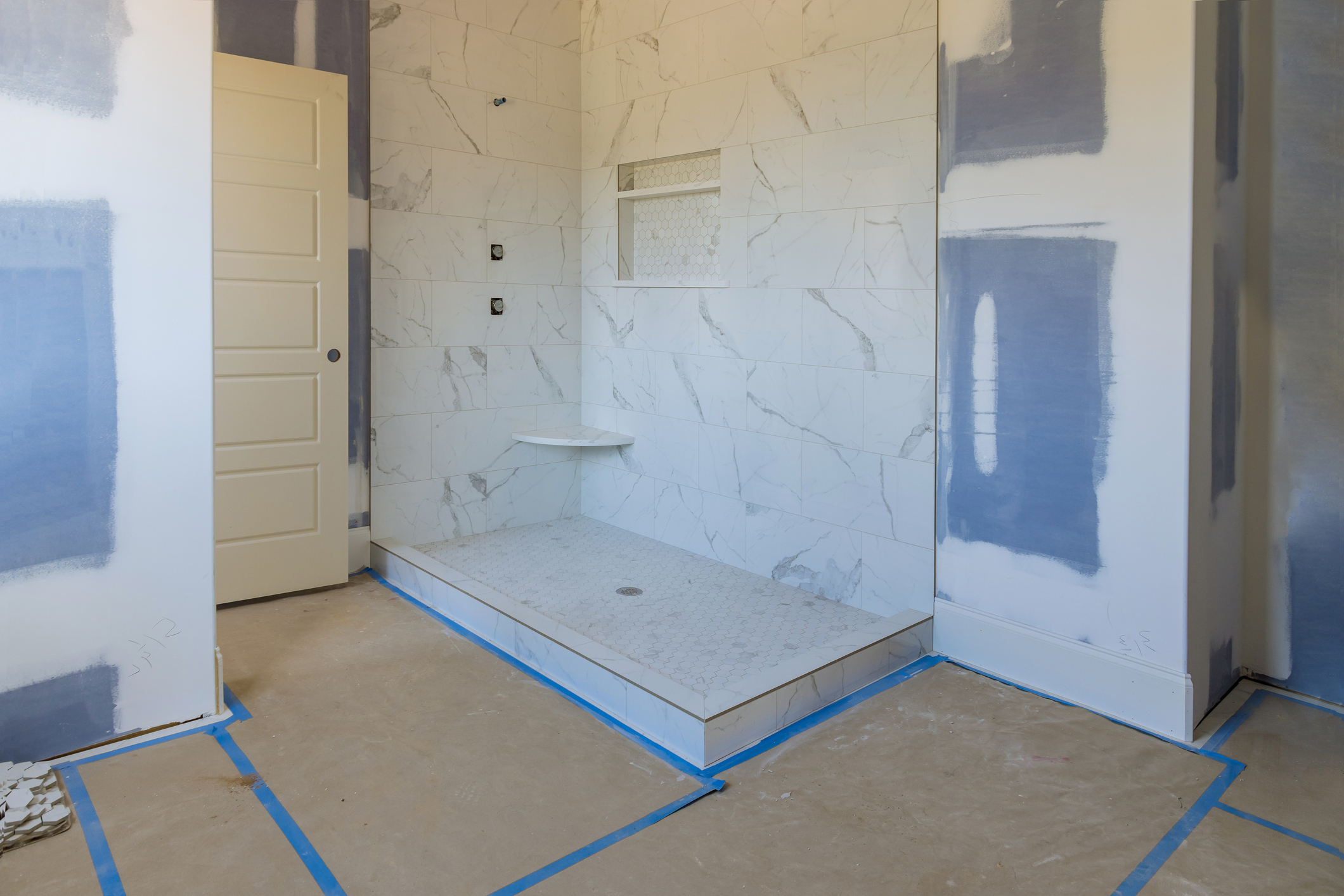 Renovation construction of bathroom interior 